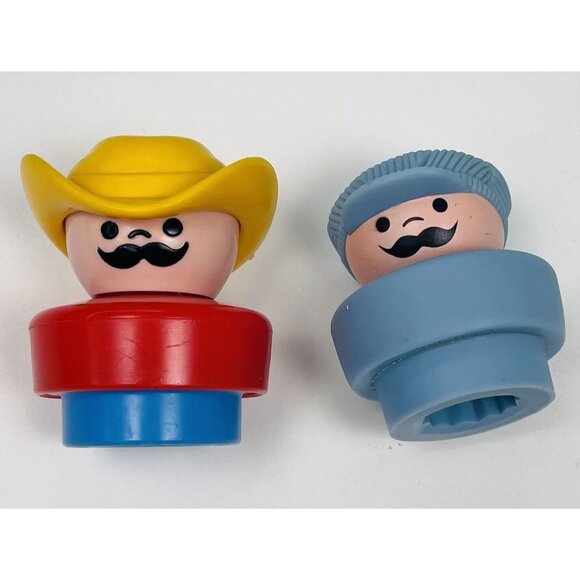 VTG 1990s FISHER PRICE Little People Figures Cowboy & Conductor Engineer EUC - Picture 1 of 5